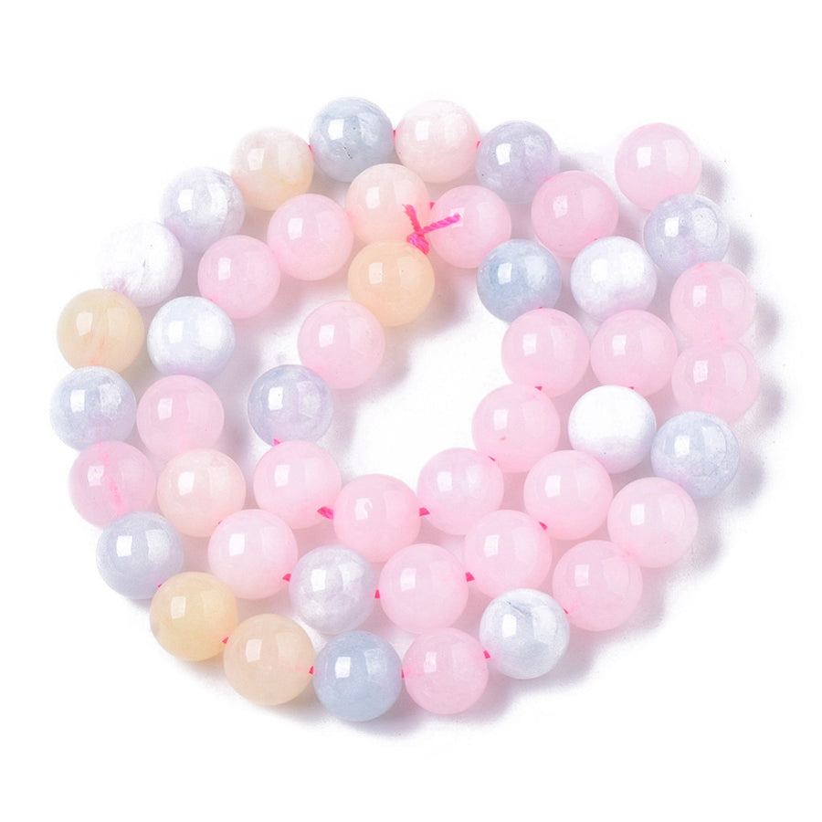 Stunning Morganite Chalcedony Beads, Round, Bright Multi-Color. Semi-Precious Crystal Gemstone Beads for Jewelry Making. Adorable Colors, Great for Stretch Bracelets.  Size: 8-8.5mm in Diameter, Hole: 1mm; approx. 46pcs/strand, 15" Inches Long.