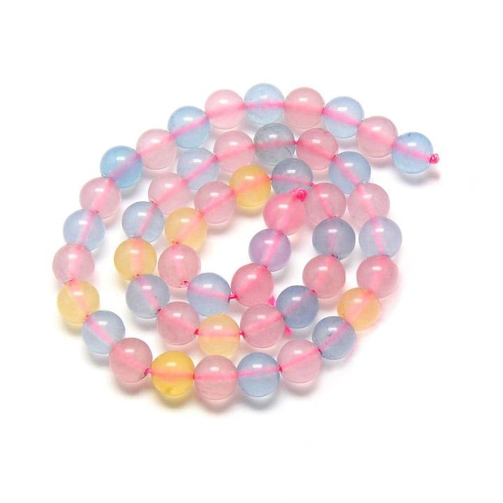 Natural Morganite Beads, Round, Pale Multi-Color. Semi-Precious Crystal Gemstone Beads for Jewelry Making. Great for Stretch Bracelets.  Size: 6mm in Diameter, Hole: 1mm; approx. 62pcs/strand, 15" Inches Long.  Material: Genuine Morganite Beads. Dyed Vibrant Morganite Colored Beads. Pale Mixed Colors. Polished, Shinny Finish.