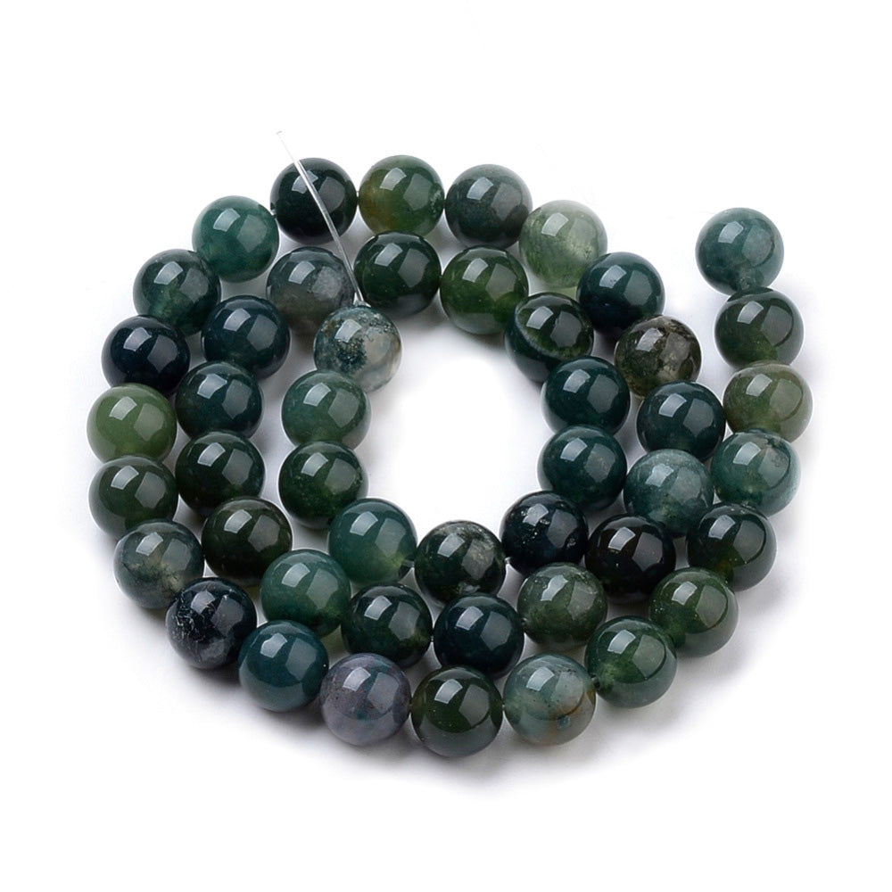 Natural Moss Agate Beads, Round, Dark Green Color. Semi-Precious Gemstone Beads for Jewelry Making.&nbsp;

Sizes:

6mm Diameter, Hole: 1mm; approx. 62pcs/strand, 15" Inches Long.

8mm Diameter, Hole: 1mm; approx. 47pcs/strand, 15" Inches Long.

10mm Diameter, Hole: 1mm; approx. 37pcs/strand, 15" Inches Long

Material: Natural Moss Agate, Dark Emerald Green Color. Polished, Shinny Finish.

Moss Agate Properties:&nbsp;Moss Agate is Known as the Stone of New Beginnings. It's Believed that the Stone Attracts Ab