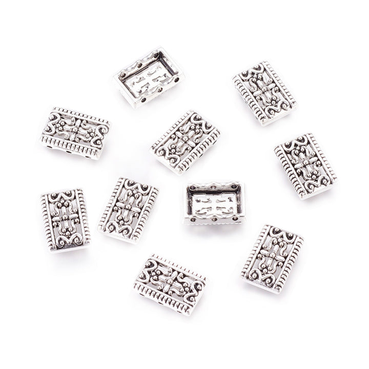 Tibetan Multi-strand Link Connectors, Rectangle. Antique Silver Colored Connector for DIY Jewelry Making.   Size: approx. 17mm Length, 12mm Width, 3mm Thick, Hole: 1.5mm, Quantity: 5pcs/bag.  Material: Alloy (Lead and Cadmium Free) Connectors, Links. Antique Silver Color. Shinny Finish.