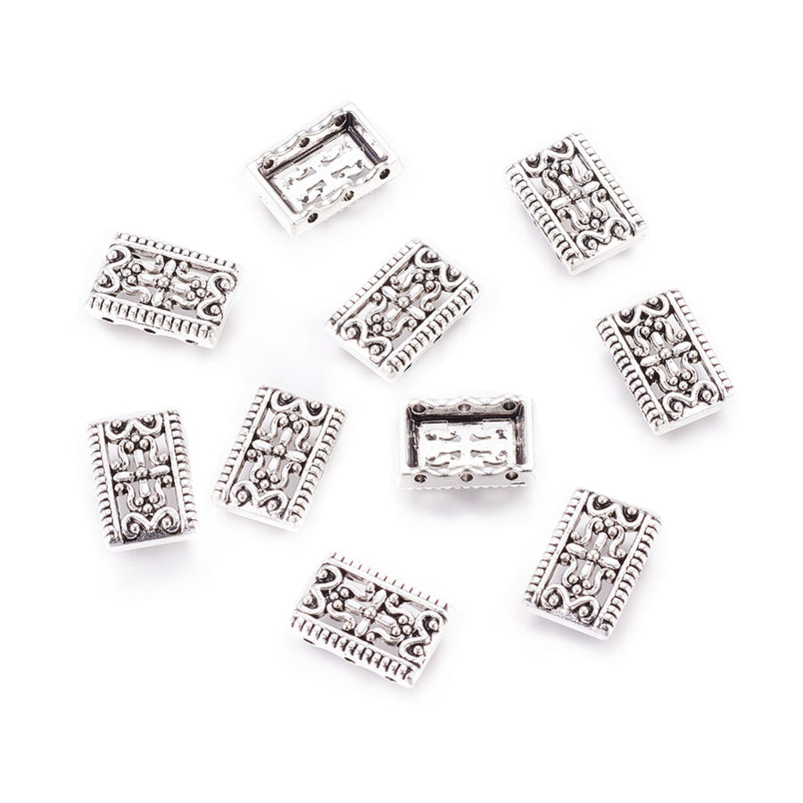 Multi-strand Link Connectors, Rectangle. Antique Silver Colored Connector for DIY Jewelry Making.   Size: approx. 17mm Length, 12mm Width, 3mm Thick, Hole: 1.5mm, Quantity: 10pcs/bag.  Material: Alloy (Lead and Cadmium Free) Connectors, Links. Antique Silver Color. Shinny Finish.