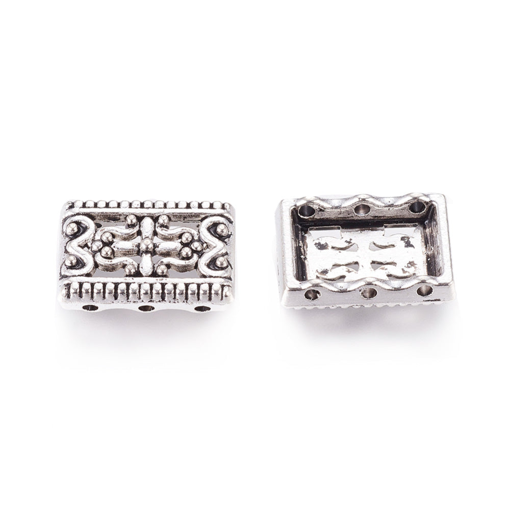 Tibetan Multi-strand Link Connectors, Rectangle. Antique Silver Colored Connector for DIY Jewelry Making.   Size: approx. 17mm Length, 12mm Width, 3mm Thick, Hole: 1.5mm, Quantity: 5pcs/bag.  Material: Alloy (Lead and Cadmium Free) Connectors, Links. Antique Silver Color. Shinny Finish.