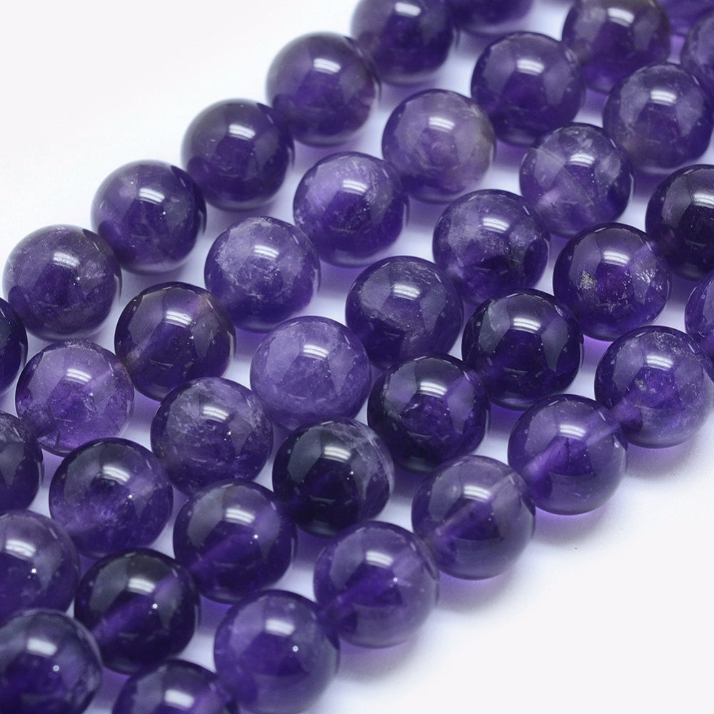 Natural Amethyst Crystal Beads, Round, Purple Color. Semi-Precious Gemstone Beads for DIY Jewelry Making. Gorgeous, High Quality Crystal Beads.  Size: 10mm Diameter, Hole: 1mm; approx. 40pcs/strand, 15" Inches Long.