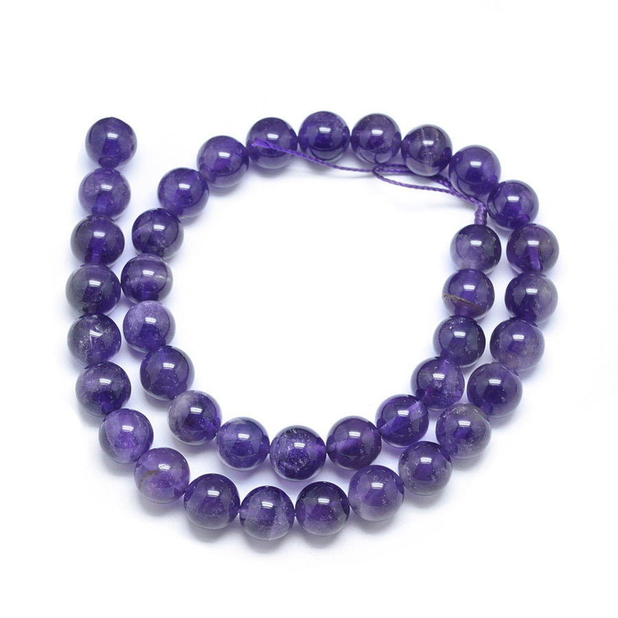 Natural Amethyst Crystal Beads, Round, Purple Color. Semi-Precious Gemstone Beads for DIY Jewelry Making. Gorgeous, High Quality Crystal Beads.  Size: 10mm Diameter, Hole: 1mm; approx. 40pcs/strand, 15" Inches Long.