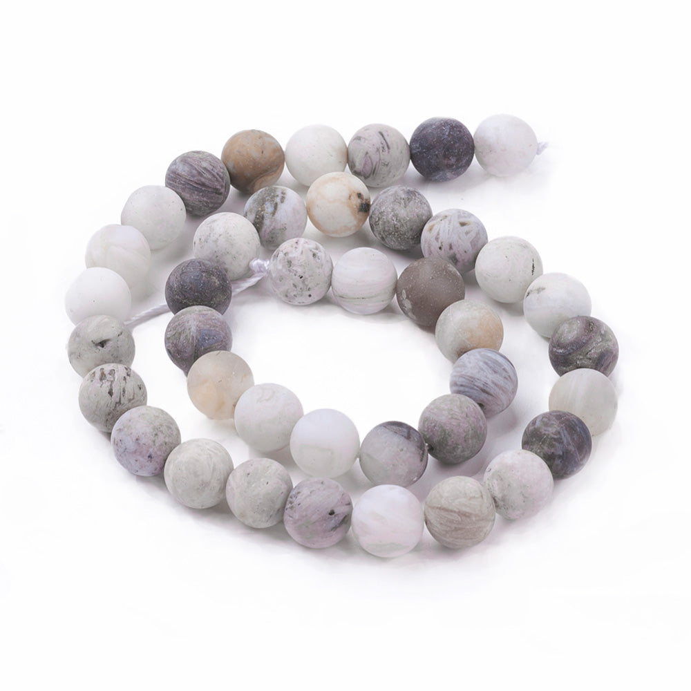 Bamboo Leaf Agate Beads Strands, Frosted, Round. Matte Bamboo Leaf Agate Gemstone Beads for DIY Jewelry Making. Perfect Matte Gemstone Beads for Mala Bracelet Making. Semi-precious Matte, Frosted Agate Bamboo Leaf Beads.