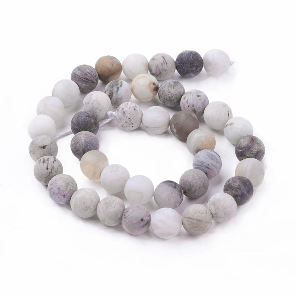 Natural Bamboo Leaf Agate Beads Strands, Frosted, Round. Matte Natural Bamboo Leaf Agate Gemstone Beads for DIY Jewelry Making. Perfect Matte Gemstone Beads for Mala Bracelet Making. bead lot, beads and more. beadlotcanada. www.beadlot.com