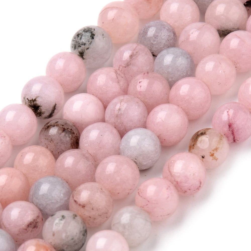 Natural Cherry Blossom Jasper Bead Strands, Round, Pink Color. Semi-precious Gemstone Cherry Blossom Jasper Beads for DIY Jewelry Making.  High Quality Beads. Size: 6mm in diameter, hole: 1mm, approx. 63pcs/strand, 15.25 inches long.  Material: Genuine Natural Cherry Blossom Jasper Loose Stone Beads, High Quality Polished Stone Beads. Pink Color. Shinny, Polished Finish.  www.beadlot.com