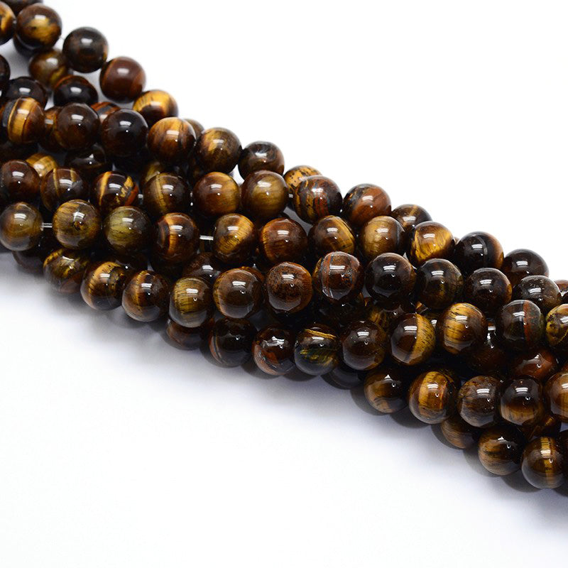 Natural Tiger Eye Beads, Round, Yellow Color. Semi-precious Gemstone Tiger Eye Beads for DIY Jewelry Making.  High Quality Beads for Making Mala Bracelets. Size: 6mm Diameter, Hole: 1mm, approx. 65pcs/strand, 15 inches long.