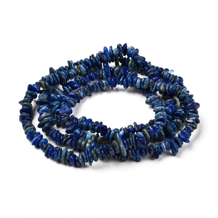 Natural Lapis Lazuli Chip Bead Strands, Round, Dyed, Chips, Intense Deep Blue Color. Semi-precious Lapis Lazuli Gemstone Chip Beads for DIY Jewelry Making.   Size: 5~8x5~8mm chips, Hole: 1mm; approx. 31.5 inches.