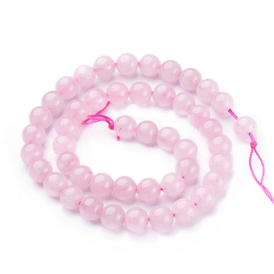 Natural Rose Quartz Beads Strands, Round. Pink Quartz Beads. Semi-precious Gemstone Beads for DIY Jewelry Making. Soft Pink, Rose Quartz Beads. Pink Quartz Crystal Beads.  Size: 8mm in diameter, Hole: 1mm; approx. 46pcs/strand, 15" inches long.  Material: The Beads are Natural Pink Rose Quartz Stone. Premium Quality Crystal Beads. Pink Color. Polished, Shinny Finish.