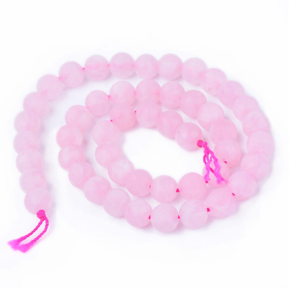 Natural Rose Quartz Beads Strands, Round, Frosted. Matte Rose Quartz Gemstone Beads for DIY Jewelry Making. Pale Pink, Matte Semi-precious Rose Quartz Bead Strands.  Size:  8mm diameter, hole: 1mm; approx. 47pcs/strand, 15.5" inches long. www.beadlot.com