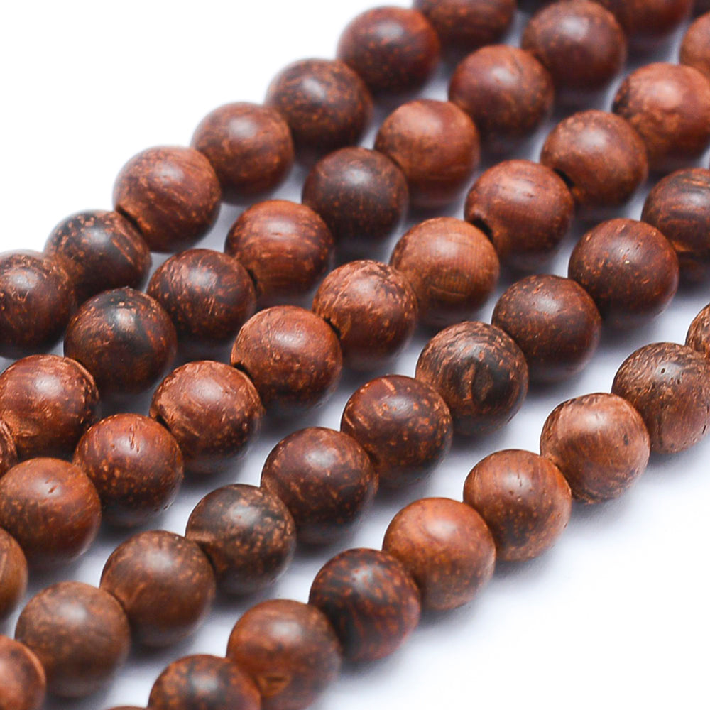 Natural Rosewood Beads Strands, Round, Dyed Wooden Bead Strands for DIY Jewelry Making. Premium Quality Wood Beads.   Size: about 6mm in diameter, hole: 1mm; about 64pcs/strand, 15.7"