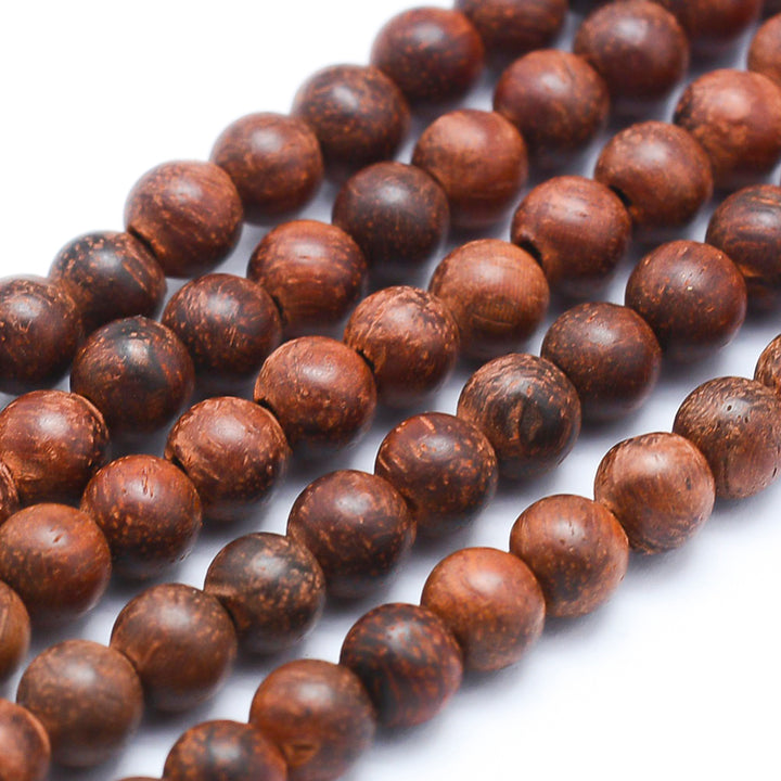 Natural Rosewood Beads Strands, Round, Dyed Wooden Bead Strands for DIY Jewelry Making. Premium Quality Wood Beads.   Size: about 6mm in diameter, hole: 1mm; about 64pcs/strand, 15.7"