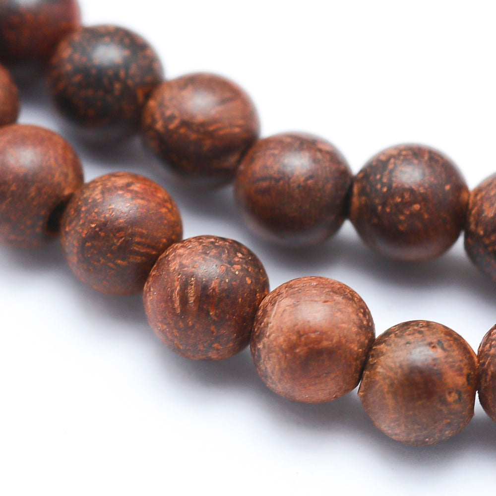 Natural Rosewood Beads Strands, Round, Dyed Wooden Bead Strands for DIY Jewelry Making. Premium Quality Wood Beads.   Size: about 6mm in diameter, hole: 1mm; about 64pcs/strand, 15.7"