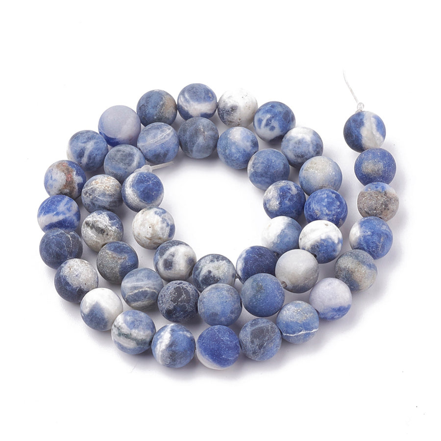 Matte Natural Sodalite Beads Strands, Round. Frosted South African Sodalite gemstone Beads for DIY Jewelry Making. Semi-precious Blue & White Sodalite Beads.