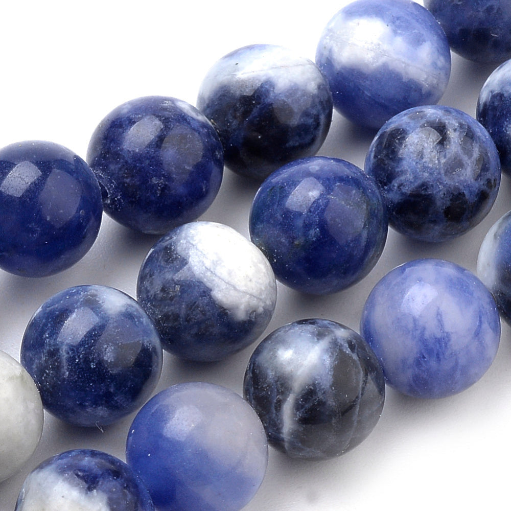 Natural South Africa Sodalite Beads Strands, Round. South African Sodalite gemstone Beads for DIY Jewelry Making. Semi-precious Blue and White Sodalite Stone Beads. Size: 8mm in diameter, hole: 1mm; approx. 46pcs/strand, 15.7" inches.