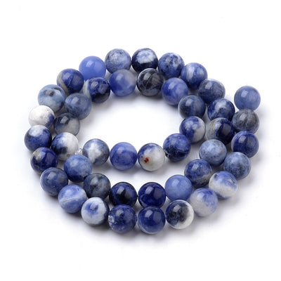 Natural South Africa Sodalite Beads Strands, Round. South African Sodalite gemstone Beads for DIY Jewelry Making. Semi-precious Blue and White Sodalite Stone Beads. Size: 8mm in diameter, hole: 1mm; approx. 46pcs/strand, 15.7" inches.