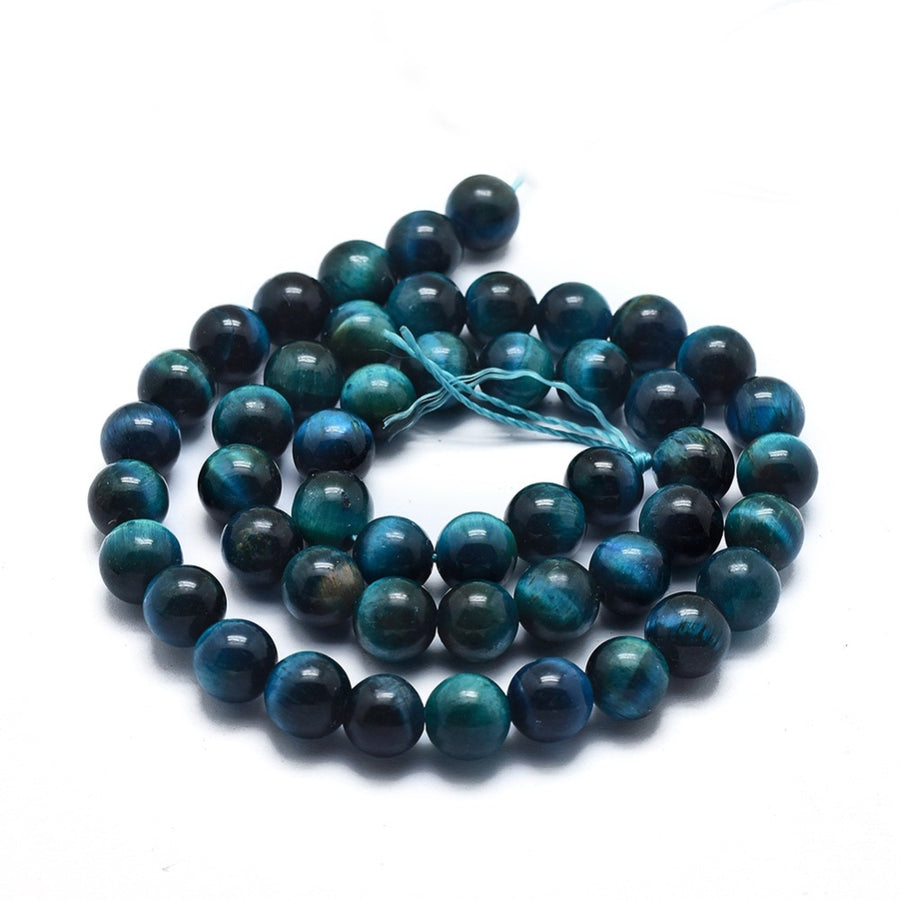 Natural Tiger Eye Bead Strands, Dyed & Heated, Round. Teal, Deep Blue Tiger Eye Beads for DIY Jewelry Making. Gorgeous Tiger Eye Gemstone Beads, Perfect for Mala Bracelets.