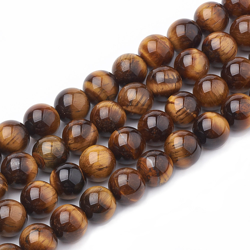 Gorgeous Natural Tiger Eye Beads, Round, Yellow Color. Semi-precious Gemstone Tiger Eye Beads for DIY Jewelry Making.  High Quality Beads for Making Mala Bracelets. Size: 10mm Diameter, Hole: 1mm, approx. 40pcs/strand, 15 inches long.