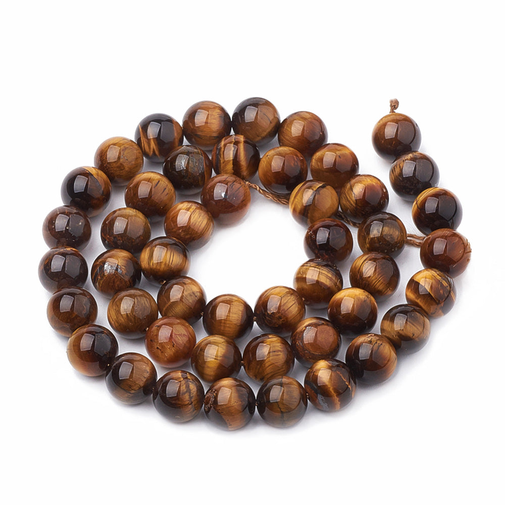 Gorgeous Natural Tiger Eye Beads, Round, Yellow Color. Semi-precious Gemstone Tiger Eye Beads for DIY Jewelry Making.  High Quality Beads for Making Mala Bracelets. Size: 10mm Diameter, Hole: 1mm, approx. 40pcs/strand, 15 inches long. bead lot.