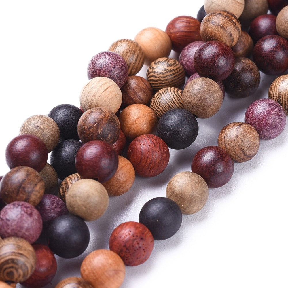 Natural Wood Beads Strands, Round, Colorful Multi-colored Wooden Bead Strands for DIY Jewelry Making. Premium Quality Wood Beads Size: about 6mm in diameter, hole: 1mm; approx. 64pcs/strand, 15.7"