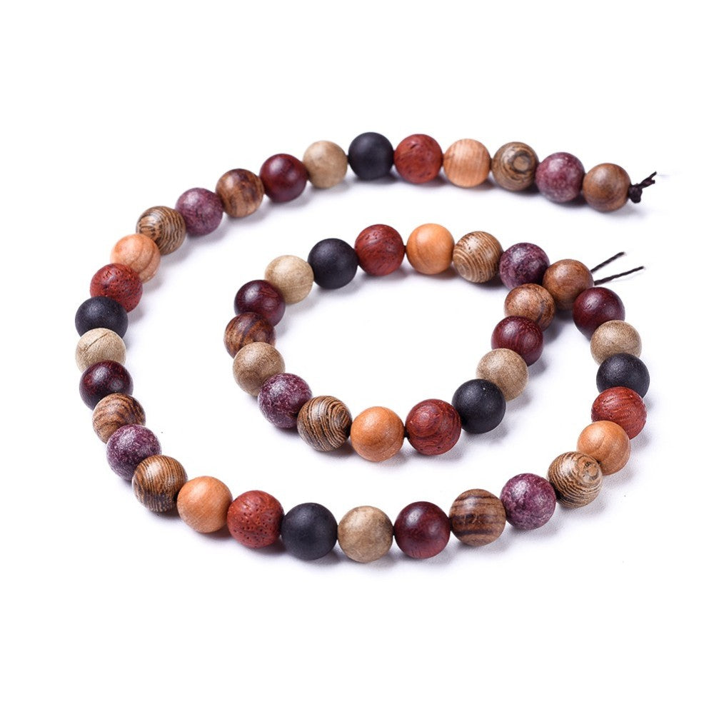Natural Wood Beads Strands, Round, Colorful Wooden Bead Strands for DIY Jewelry Making. Premium Quality Wooden Beads Size: 8-8.5mm in diameter, hole: 1.2mm; approx. 50pcs/strand, 15.9 inches long.