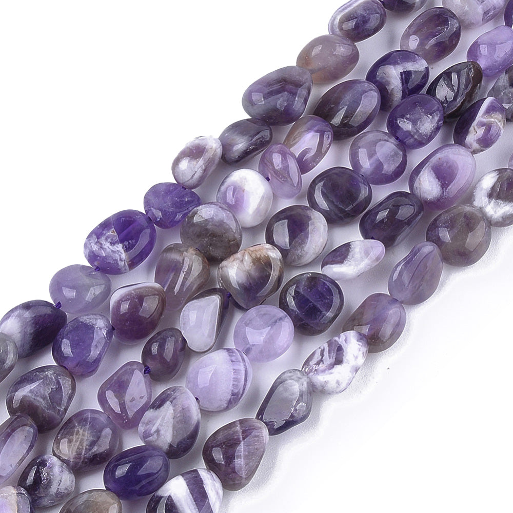 Amethyst Stone Beads. Amethyst Nuggets, Purple color. Natural Large Stone Chip Beads for DIY Jewelry Making.  Size: 8-19mm Length, 8-12mm Width, 4-8mm Thick, Hole: 1mm; 36pcs/strand; 15 Inches Long.  Material: Genuine Natural Amethyst Beads, Dog Tooth Amethyst Stone Nuggets. Polished, Shinny Finish.