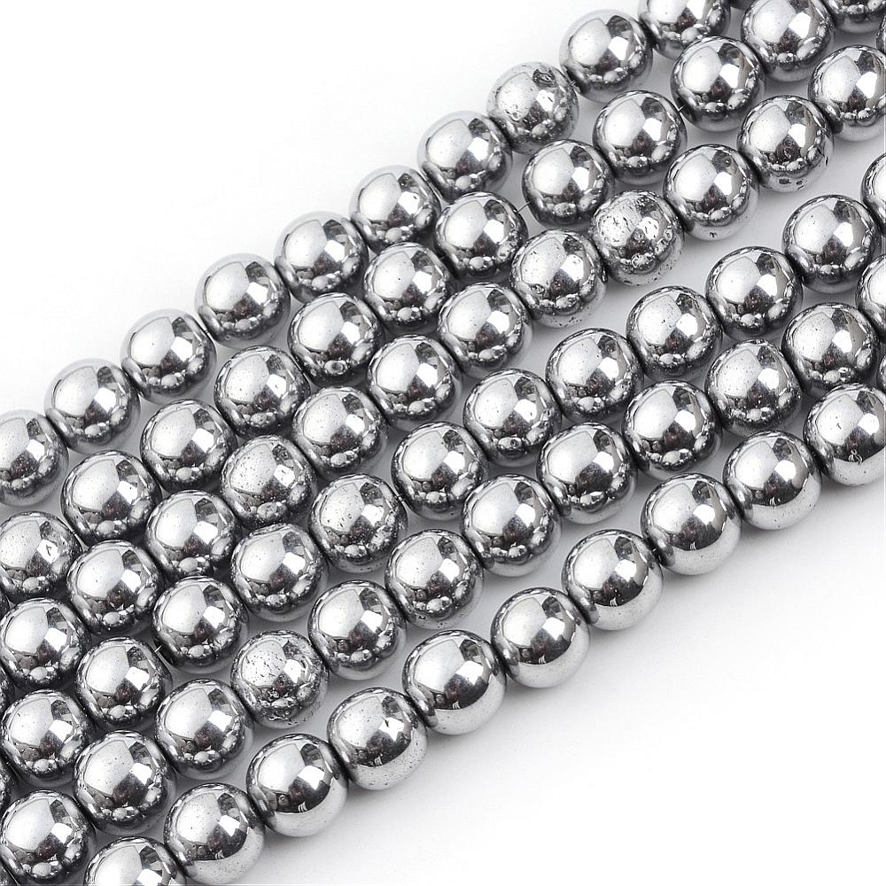 Non-magnetic Synthetic Hematite Beads Strands, Grade A, Round, Platinum Plated. Platinum Silver Colored Hematite Beads for DIY Jewelry Making. Perfect Spacer Beads for all your Jewelry Making needs. Platinum 4mm Hematite Spacer Beads.   Size: 4mm in diameter, hole: 1mm; approx. 95~100pcs/strand, 15.5 inches long.