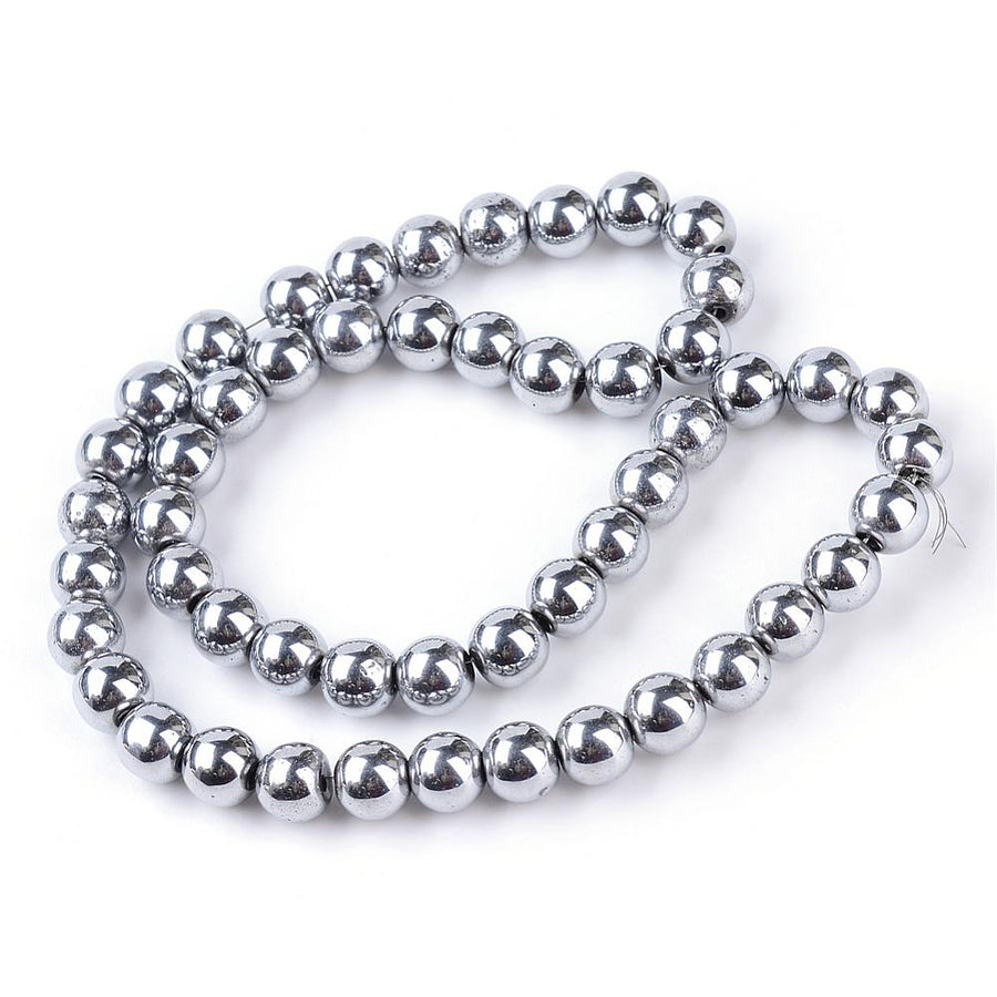 Non-magnetic Synthetic Hematite Beads Strands, Grade A, Round, Platinum Plated. Platinum Silver Colored Hematite Beads for DIY Jewelry Making. Perfect Spacer Beads for all your Jewelry Making needs. Platinum 4mm Hematite Spacer Beads.   Size: 4mm in diameter, hole: 1mm; approx. 95~100pcs/strand, 15.5 inches long. bead lot