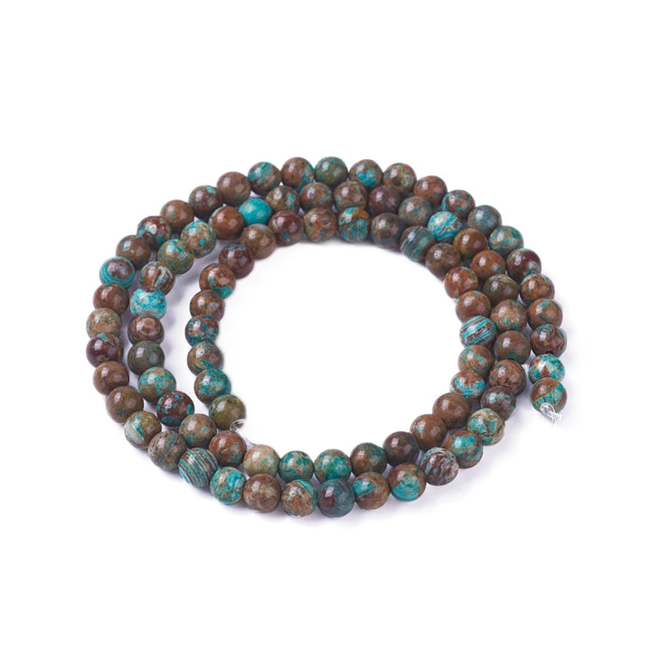 Gorgeous Natural Ocean Jasper Beads, Round, Turquoise Blue and Brown Color. Semi-Precious Gemstone Beads for DIY Jewelry Making. Great for Mala Bracelets.  Size: 4mm Diameter, Hole: 0.5mm; approx. 85pcs/strand, 15" Inches Long. www.beadlot.com