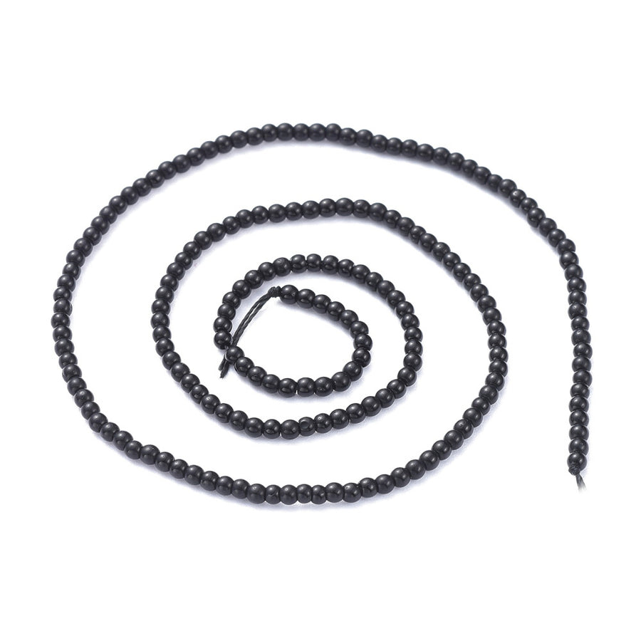 Opaque Glass Beads, Round, Black Color Glass Beads for Jewelry Making.  Size: 2.5mm Diameter, Hole: 0.7mm; approx. 175pcs/strand, 14" inches long.  Material: Opaque Black Glass Beads. Polished, Shinny Finish.
