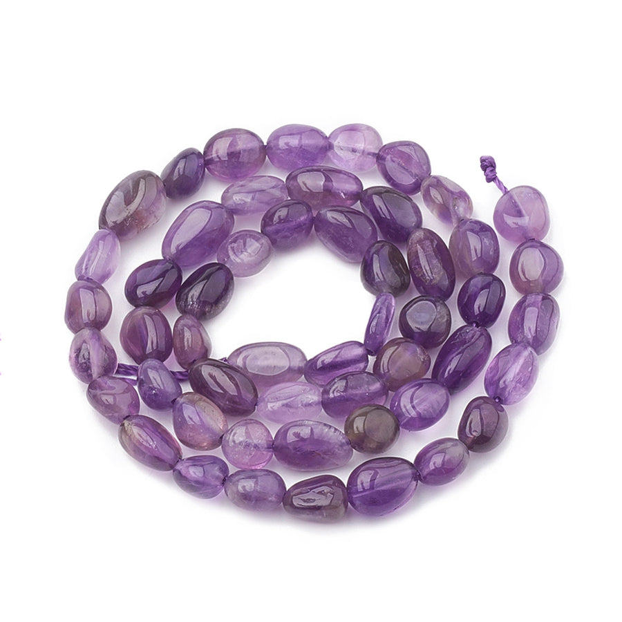 Amethyst Oval Tumbled Stone Beads. Amethyst Nuggets, Purple color. Natural Stone Chip Beads for DIY Jewelry Making.  Size: 5-15mm x 4-10mm x 2-6mm, Hole: 1mm; approx. 40-60pcs/strand; 15 Inches Long.  Material: Genuine Natural Amethyst Beads, High Quality Crystal Oval Tumbled Stone Beads. Polished, Shinny Finish. 
