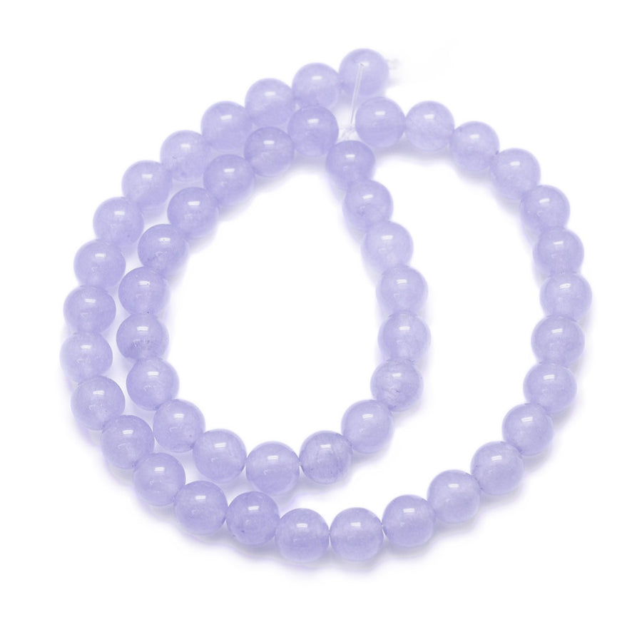 Natural White Jade Bead Strand, Round, Lilac Color. Semi-Precious Crystal Gemstone Beads for Jewelry Making. Lilac Jade Beads are Affordable and Great for Stretch Bracelets  Size: 8mm in diameter, hole: 1mm; approx. 47pcs/strand, 14.75" inches long.  Material: The Beads are Natural White Jade, Dyed a Lilac Color. Polished, Shinny Finish.