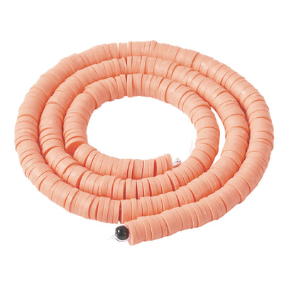 Polymer Clay Beads, Flat Disc Shape, Peach Pink Color. Polymer Clay Heishi Spacer Beads for DIY Jewelry Making Craft Supplies. Great for Friendship Bracelets.  Size: 8mm Diameter, 0.5-1mm Thick, Hole: 2mm, approx. 380pcs/strand, 17 Inches Long.  Material: Handmade, High Quality Polymer Clay, Heishi Loose Beads. Soft Peach Pink Color, Disc Shaped, Lightweight Beads. Smooth Finish.