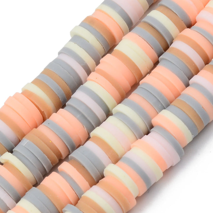 Polymer Clay Disc Beads, Heishi Spacers, Peach/Silver Color, 6mm, 315pcs/strand