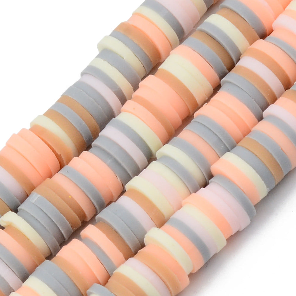 Polymer Clay Disc Beads, Heishi Spacers, Peach/Silver Color, 6mm