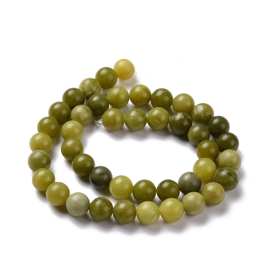 Peridot Beads, Round, Green Color. Semi-precious Stone Beads for Making Beaded Jewelry.  Size: 8mm Diameter, Hole: 1mm; 45-47 pcs, approx. 14 inches long.  Material: Genuine Natural Peridot Stone Beads. Green Color, Polished Finish.