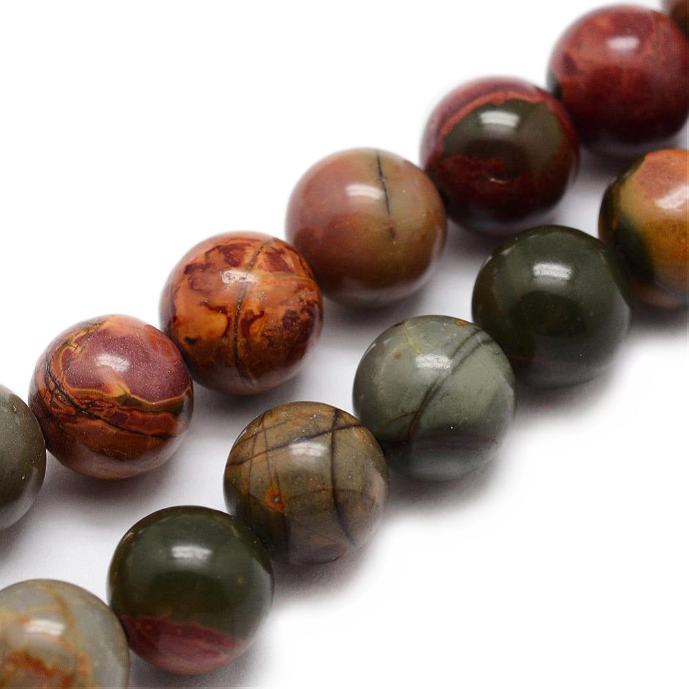 Natural Picasso Jasper Beads, Round, Dark Red Multi Color. Semi-Precious Gemstone Beads for Jewelry Making. Affordable High Quality Beads, Great for Stretch Bracelets.  Size: 6mm Diameter, Hole: 1mm; approx. 62pcs/strand, 15" inches long.
