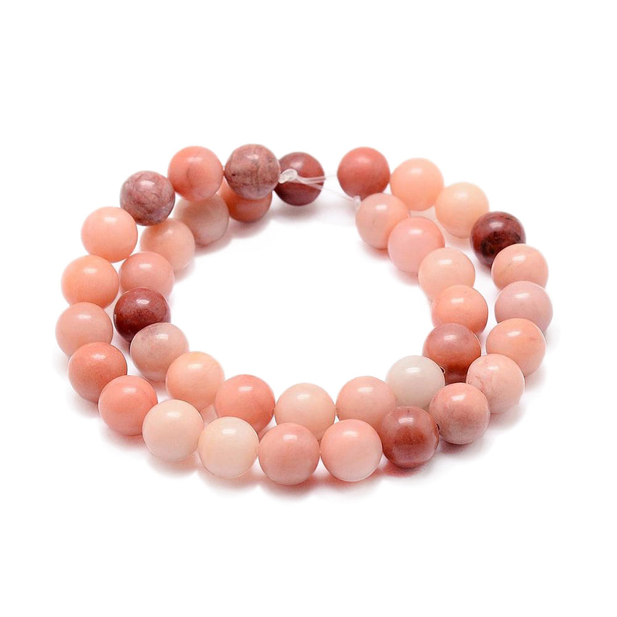 Natural Pink Aventurine Beads, Round, Soft Coral Pink Color. Semi-Precious Polished Aventurine Beads for Jewelry Making. Great for Mala Bracelets and Necklaces.  Size: 8mm Diameter, Hole: 1mm; approx. 47-48pcs/strand, 15" Inches Long.