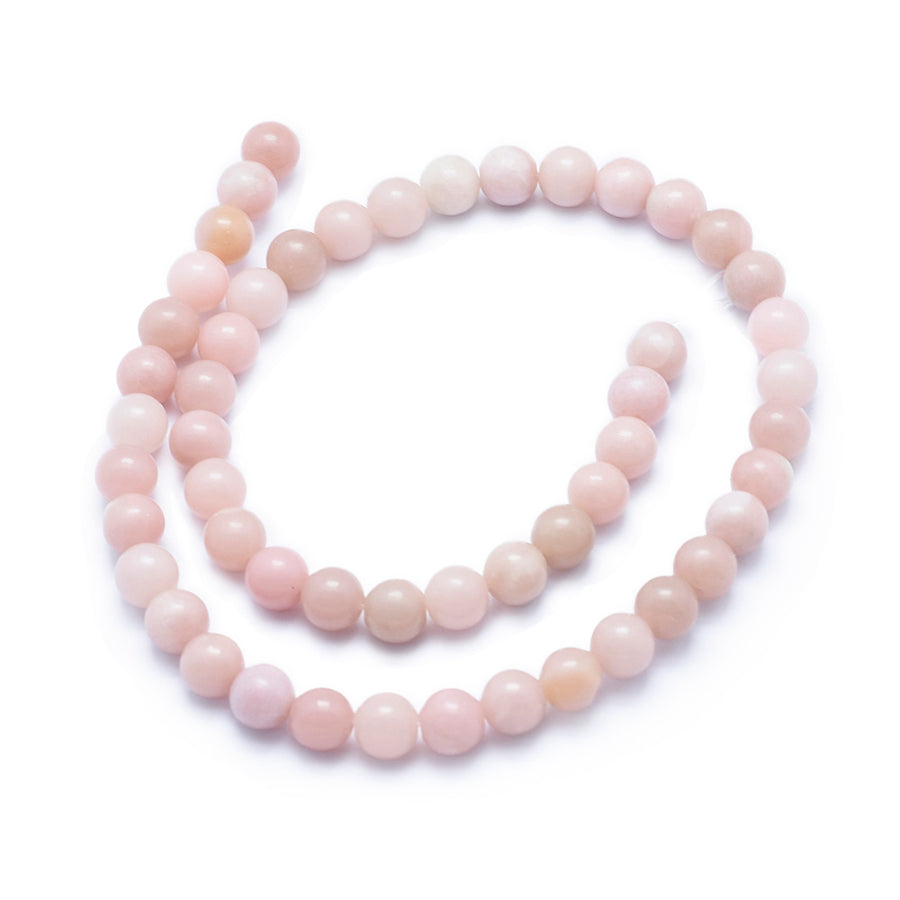 Pink Opal Beads, Round, Pink Color. Semi-Precious Gemstone Beads for Jewelry Making.   Size: 8mm Diameter, Hole: 1mm; approx. 46pcs/strand, 15" Inches Long  Material: Genuine Pink Opal Natural Stone Beads. Light Pink Color. Polished, Shinny Finish. 
