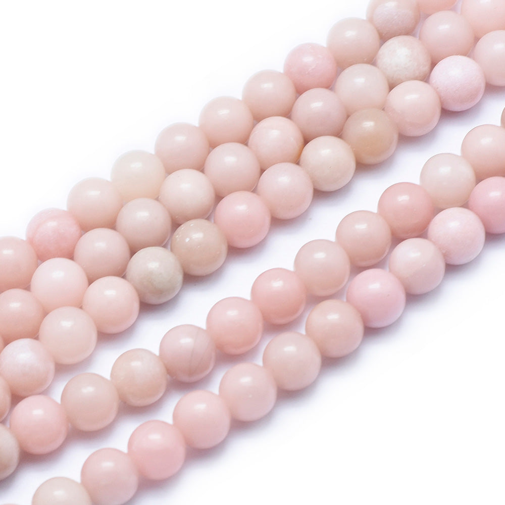 Pink Opal Beads, Round, Pink Color. Semi-Precious Gemstone Beads for Jewelry Making.   Size: 8mm Diameter, Hole: 1mm; approx. 46pcs/strand, 15" Inches Long  Material: Genuine Pink Opal Natural Stone Beads. Light Pink Color. Polished, Shinny Finish. 