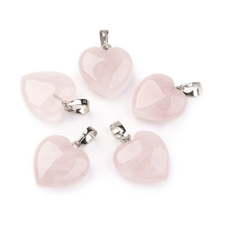 Rose Quartz Heart Pendants, Pink Color with Silver Brass Findings. Semi-precious Gemstone Pendant for DIY Jewelry Making. Gorgeous Centre piece for Necklaces.   Size: 22mm Length, 19mm Wide, 6mm Thick, Hole: 6-7mm, 1pcs/package.   Material: Genuine Natural Rose Quartz Stone Pendant, Platinum Toned Brass Findings. Pink Quartz Heart Shaped Stone Pendants. Polished Finish. 