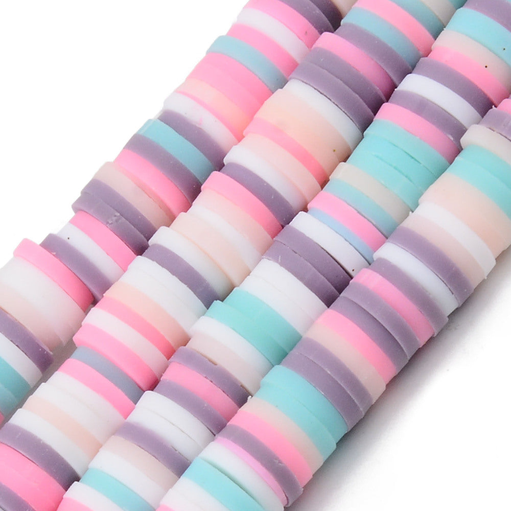 Handmade Polymer Clay Beads, Flat Disc Shape, Rosy Brown/Blue Color. Polymer Clay Heishi Spacer Beads for DIY Jewelry Making Craft Supplies. Great for Stretch Bracelets. 6mm High Quality Polymer Clay, Heishi Loose Disc Beads. Bright, Vibrant, Blue and Rosy Brown Color, Multi-Color, Disc Shaped, Lightweight Beads. Smooth Finish. www.beadlot.com