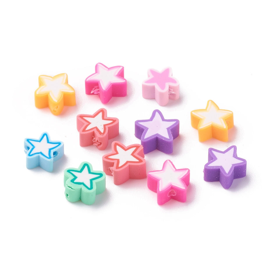 Handmade Polymer Clay Beads, Assorted Star Shapes, Mixed Color. Colorful Emoji Polymer Clay Spacer Beads for DIY Jewelry Making. Great for Stretch Bracelets. High Quality Polymer Clay. Multi-Color Assorted Star Shaped Lightweight Spacer Beads. Smooth Finish.