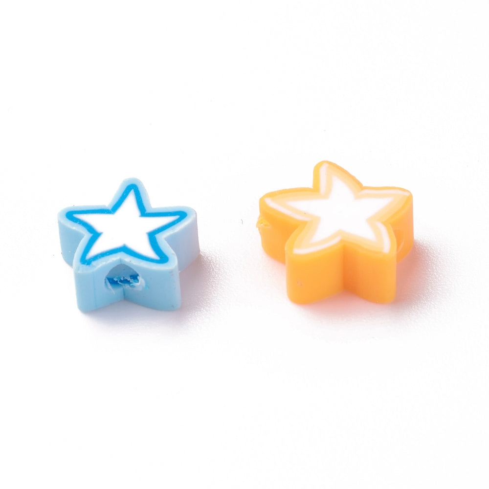 Handmade Polymer Clay Beads, Assorted Star Shapes, Mixed Color. Colorful Emoji Polymer Clay Spacer Beads for DIY Jewelry Making. Great for Stretch Bracelets. High Quality Polymer Clay. Multi-Color Assorted Star Shaped Lightweight Spacer Beads. Smooth Finish.