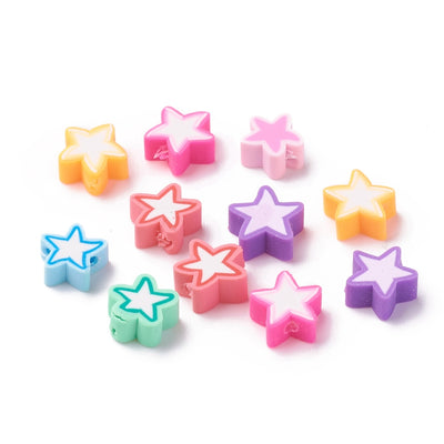 Handmade Polymer Clay Beads, Assorted Star Shapes, Mixed Color. Colorful Emoji Polymer Clay Spacer Beads for DIY Jewelry Making. Great for Stretch Bracelets. High Quality Polymer Clay. Multi-Color Assorted Star Shaped Lightweight Spacer Beads. Smooth Finish.