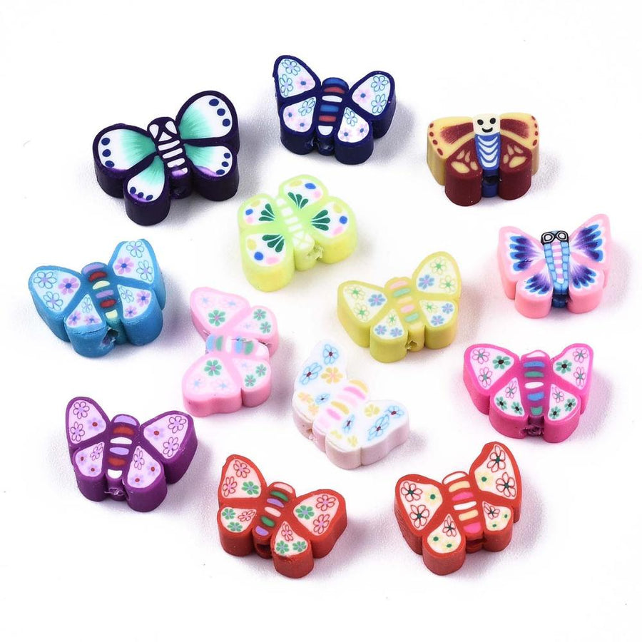 Handmade Polymer Clay Beads, Assorted Butterfly Shapes, Mixed Color. Colorful Emoji Polymer Clay Spacer Beads for DIY Jewelry Making. Great for Stretch Bracelets. High Quality Polymer Clay, Multi-Color Assorted Butterfly Shaped Lightweight Spacer Beads. Smooth Finish.