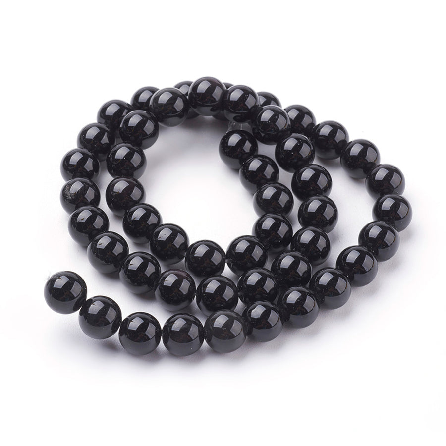 Obsidian Beads, Black Color with Silver Markings. Premium Grade Semi-precious Gemstone Beads for DIY Jewelry Making.   Size: 8mm Diameter, Hole: 1mm approx. 45pcs/strand, 15 Inches Long.  Material: Genuine Grade "AA" Obsidian Stone Beads, Black Color. Shinny, Polished Finish. 