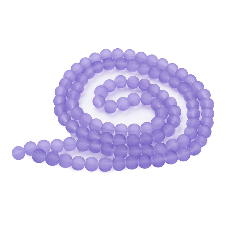 Frosted Glass Beads, Round, Purple Color. Matte Glass Bead Strands for DIY Jewelry Making. Affordable, Colorful Frosted Beads. Great for Stretch Bracelets.  Size: 8mm Diameter Hole: 2mm; approx. 105pcs/strand, 31" Inches Long.  Material: The Beads are Made from Glass. Frosted Glass Beads, Purple Colored Beads. Unpolished, Matte Finish.