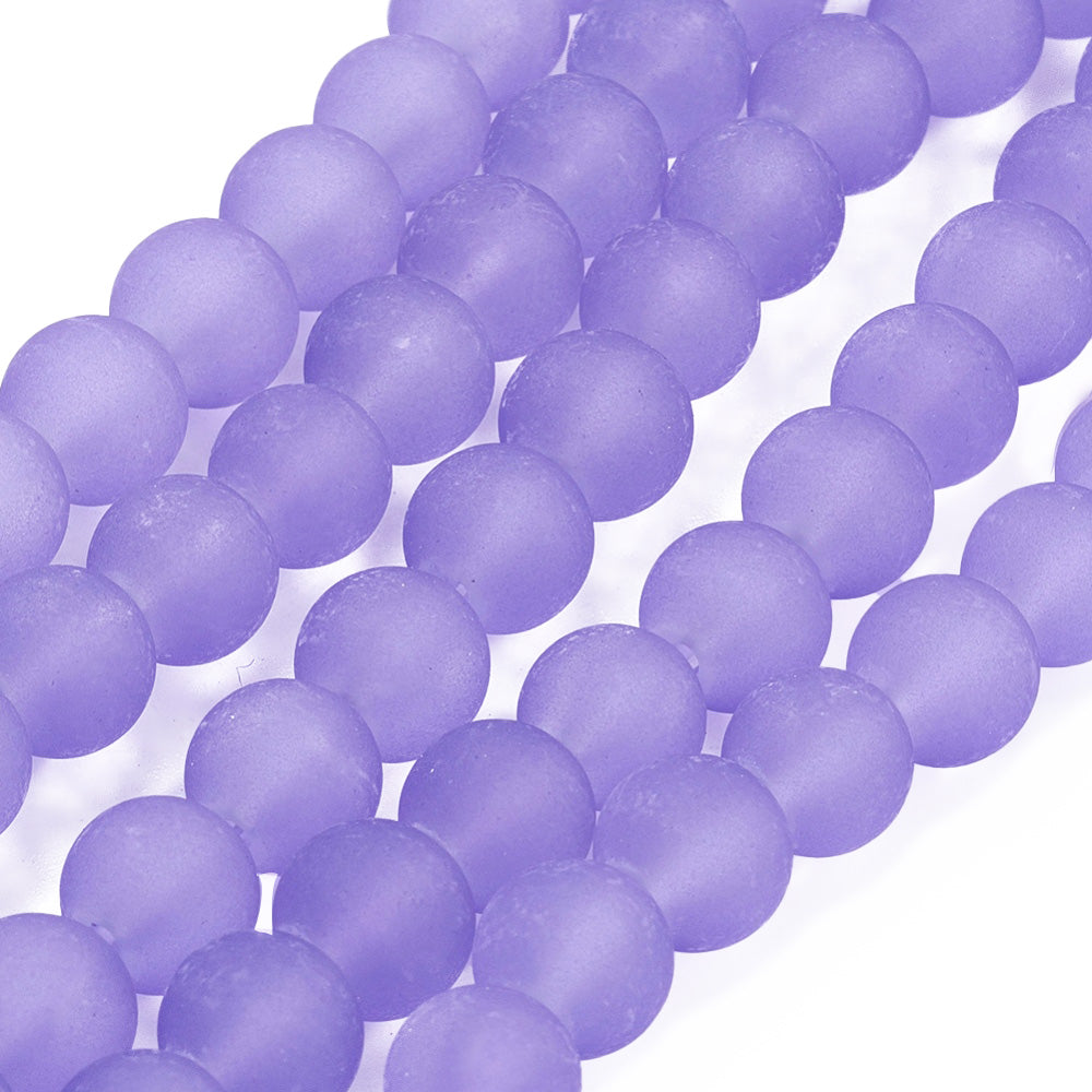 Frosted Glass Beads, Round, Purple Color. Matte Glass Bead Strands for DIY Jewelry Making. Affordable, Colorful Frosted Beads. Great for Stretch Bracelets.  Size: 8mm Diameter Hole: 2mm; approx. 105pcs/strand, 31" Inches Long.  Material: The Beads are Made from Glass. Frosted Glass Beads, Purple Colored Beads. Unpolished, Matte Finish.